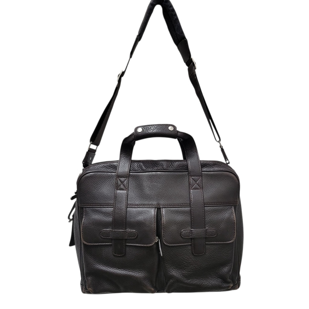 BOSCA Genuine Soft Pebbled Leather Briefcase Messenger Crossbody Laptop Bag